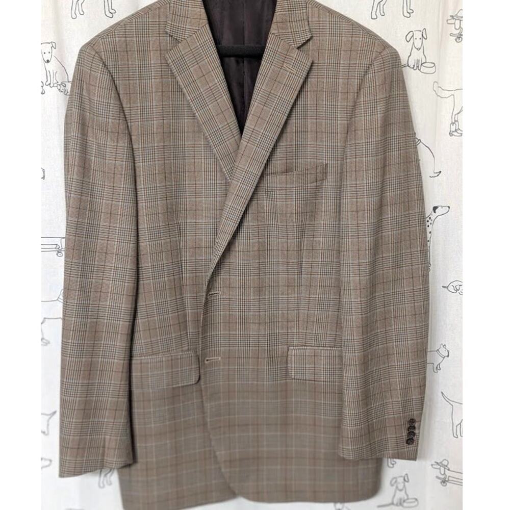 Peter Millar Vintage Wool Mens Sport Coat Brown Plaid Union Heritage Blazer 46T
